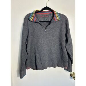 Robert Graham Mens Large Gray Waffle Knit Quarter Zip Pullover Rainbow Stripe L